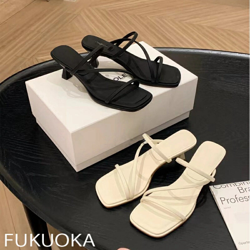 乐天商城 - 【送料無料 20％OFF】 フレンチ細ストラップ×フェアリースタイルスクエアトゥ美脚ハイヒールサンダル（夏用・外履き）細ストラップで華奢見え、スクエアトゥでトレンド感UP！夏の街角に映える、フェミニンな一足。履くだけで、足元から女神オーラ