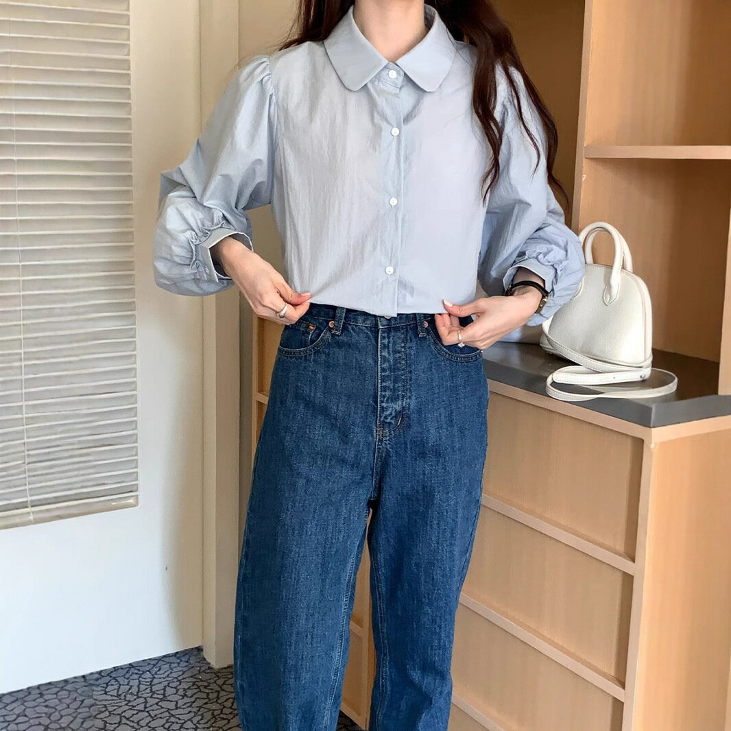 【送料無料】ピンク ブラウス レディース 秋 ピーターパンカラー 長袖 レトロ 丸襟 きれいめ