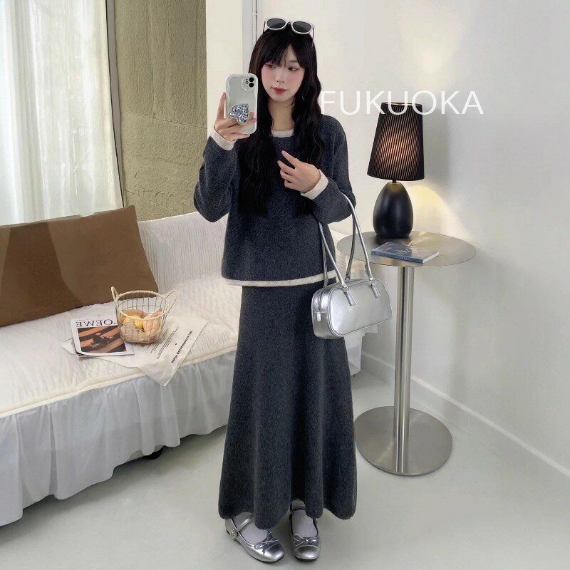 乐天商城 - 【送料無料 20％OFF】【2025秋冬新作】韓国風ツイード調ニットセットアップ｜小香風×配色レース｜気質アップの2点セット上品な小香風に、配色レースで甘さをプラス ニットトップスとスカートのセットで、コーデに迷わない#韓国ファッション #小香風コーデ #セットアップ
