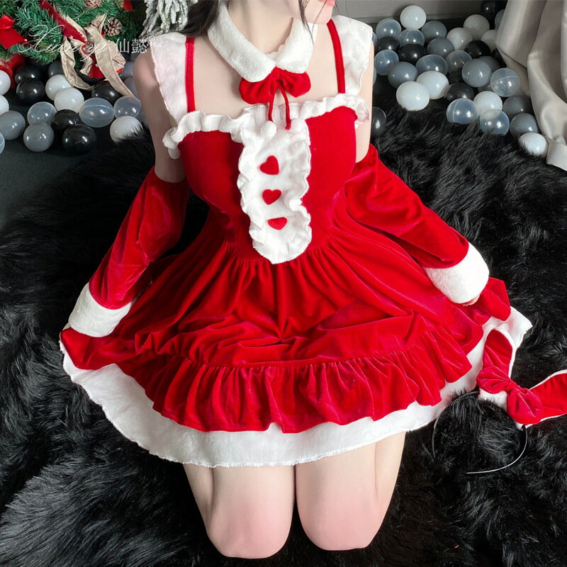 【送料無料 20％OFF】 2025年クリスマス＆新年赤ワンピースセットアップ｜甘め純欲系・可愛いコスプレ・配信＆イベント衣装クリスマス / ワンピース / 赤 / セットアップ / レディース / コスプレ / サンタ風 / 甘め / 純欲系 / 可愛い / イベント衣装 /配信服 /パーティー