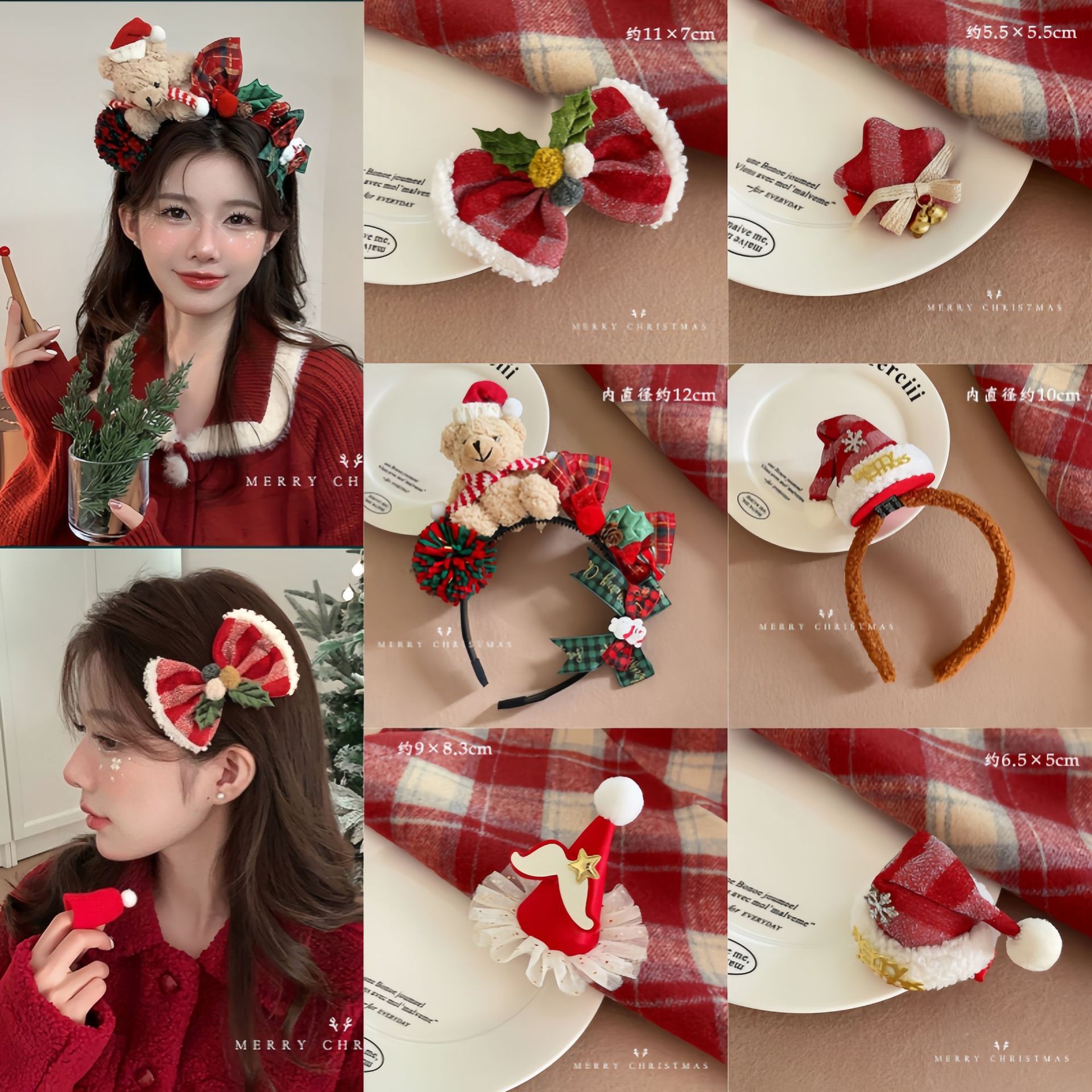 乐天商城 - 【送料無料 20％OFF】【秋冬新作】クリスマス帽子付きくまのヘアバンドかわいいリボン付きヘアアクセ／写真映え／女性用ヘッドドレス