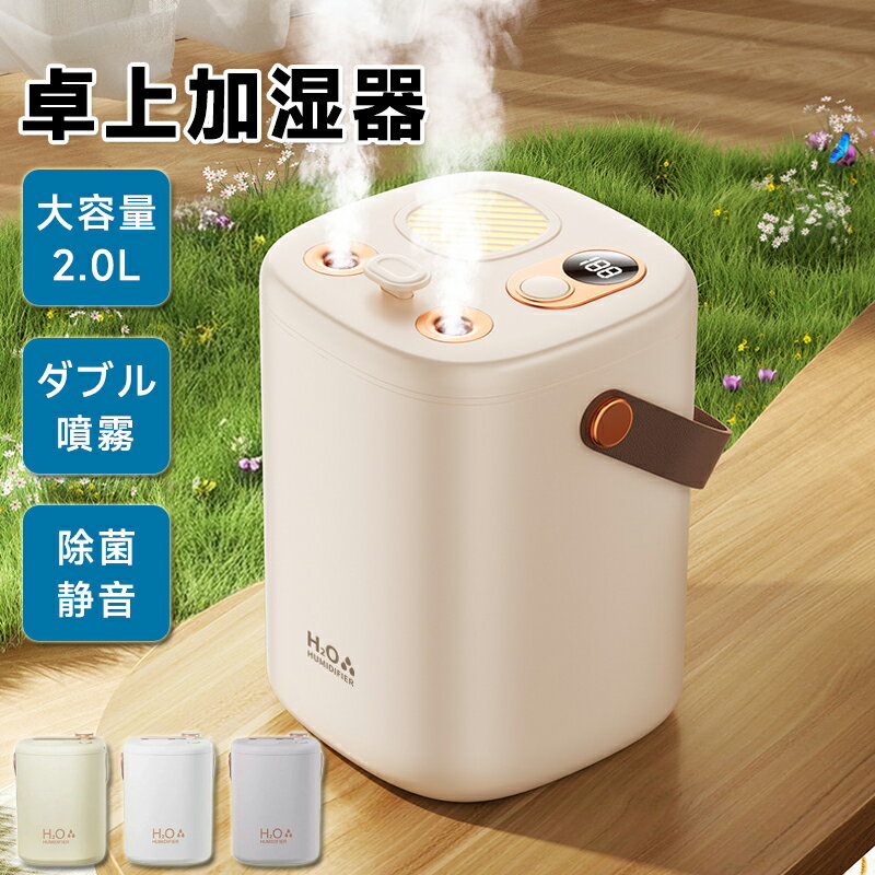 手入れ不要 加湿器 卓上 コンパクト 加湿器 卓上 充電式 アロマ 除菌 静音 空気清浄機 おしゃれ 大容量 2L USB充電式 コードレス 上部給