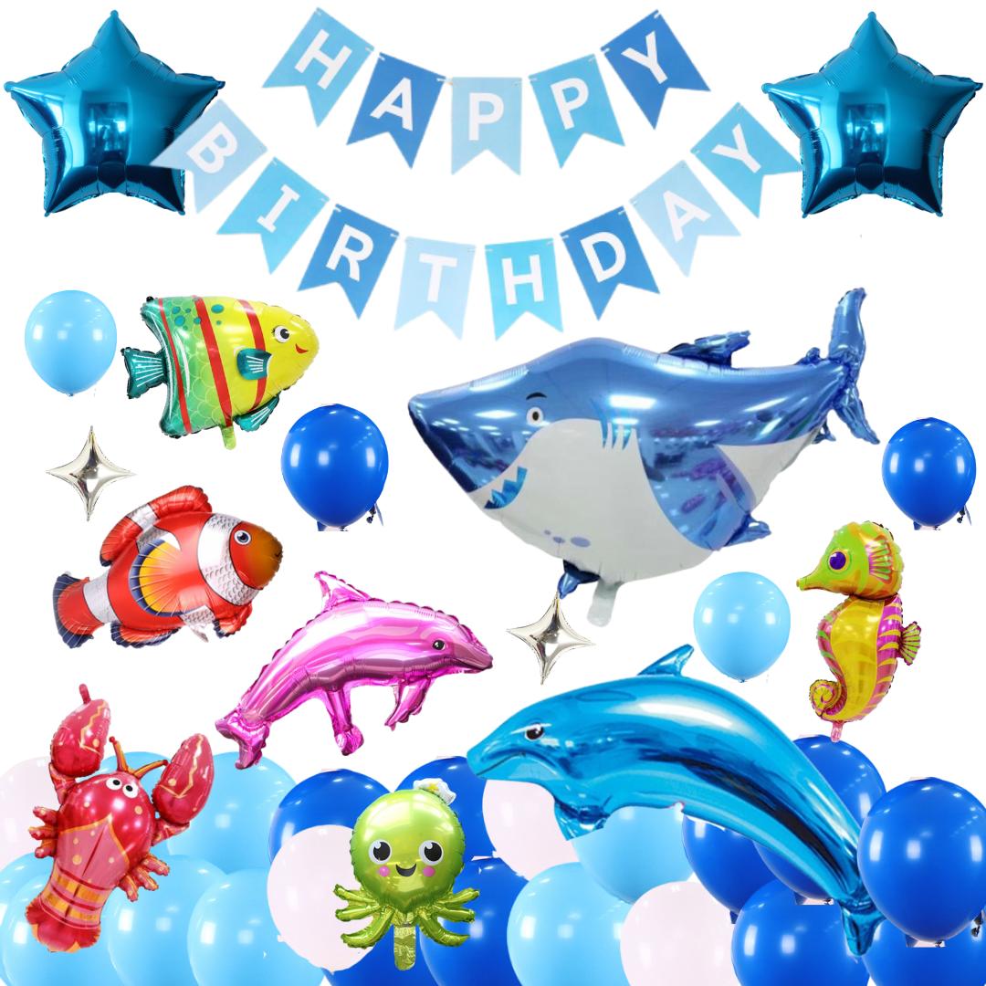 誕生日 飾り付けセット 海 水族館　サメ　イルカ 魚 カクレクマノミ バルーン 風船 HAPPYBIRTHDAY ガーランド バースデー デコレーション 可愛い 夏生まれ 数字 大人 子供 女の子 男の子