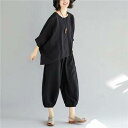 【レビュー特典 20%OFF】セットアップ 上下セット 春 夏 Tシャツ パンツ ゆったり ドルマンスリーブ ラウンドネック アシンメトリー レディース 5分袖 送料無料 個性的 ウエストゴム ランタン オーバーサイズ ルーズ こなれ感 シンプル カジュアル 体型カバー
