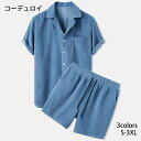【レビュー特典 10%OFF】上下セット メンズ セットアップ ジャージ コーデュロイ 夏 半袖シャツ ハーフパンツ 大きいサイズ 開襟シャツ 無地