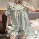 【レビュー特典 20%OFF】パジャマ ルームウェア レディース 夏 半袖パジャマ 可愛いルームウェア 白レースフレア ショット丈パンツ上下セットパジャマ お姫様 部屋着 大人韓国風人気新作 エレガント キレイめ 韓国風