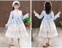 【レビュー特典 20%OFF】メイド服 子供 キッズ ジュニア 女の子 ワンピース メイド コスプレ かわいい ロリータドレス lolita 膝丈 長袖 レース 花柄 アニメ お姫様 ウェイレス 裾フリル ハロウィン 仮装 学園祭 文化祭 宮廷風 洋服 定番 プレゼント ヘアバンド追加