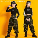 【レビュー特典 20%OFF】子供服 ダンス衣装 舞台服 上下セット ジャズダンス キッズ ダンスウェア ヒップホップ 女の子 トップス 長袖 へそ出し パンツ スカート チュール 長ズボン 迷彩柄 リボン レッスンウェア ジュニア チア 応援団 舞台 発表会 チアダンス ステ