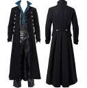 【レビュー特典 20%OFF】メンズロングジャケット 大人用コスチューム 舞台衣装 ゴシック風 探偵 吸血鬼 ステージ衣装 ハロウィンコスチューム ハロウィンパ...
