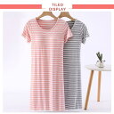 【レビュー特典 20%OFF】ロング レディース ワンピース 半袖 リラックス カップ付き ゆったり ルームウェア パジャマ ブラトップ 部屋着 ナイトウェア ストライプ柄
