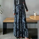【レビュー特典 20%OFF】ボヘミアン柄スカート プリント ティアードロングスカート Aラインスカート ロングスカート レディース ハイウエスト 幾何学柄 レトロ 2カラー