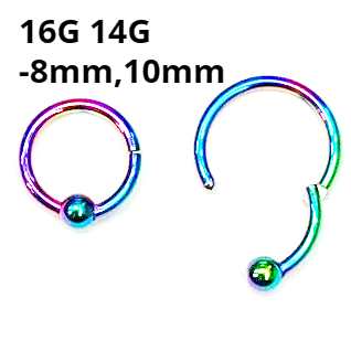 NIORB ボディピアス レインボーニオビウム ビーズリング風クリッカー 【16G 14G】(8,10)mm(★メール便翌日到着★)