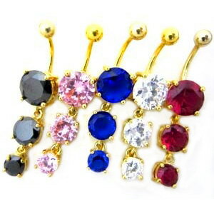 18GP ボディピアス 18金ゴールド トリプルジェムネイブル 【14G】★メール便翌日到着300円★