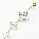 18GP ボディピアス 18金ゴールド スクエアトリプルジェムネイブル 【14G】★メール便翌日到着300円★