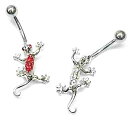 SS ボディピアス サージカルステンレス ジェムネイブル ゆらゆら動くトカゲ 【14G】 へそピアス★メール便翌日到着300円★