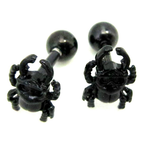 BK　ボディピアス　ブラックチタン クワガタ付きモチーフバーベル　【16G　14G】6mm★メール便翌日到着300円★