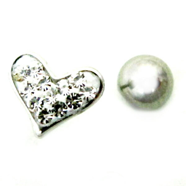 SS　ボディピアス　サージカルステンレス　クリスタルグリッターのハートのバーベル　【16G　14G】6mm★メール便翌日到着300円★