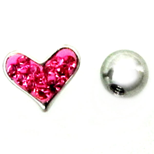 SS　ボディピアス　サージカルステンレス　クリスタルグリッターのハートのバーベル　【16G　14G】6mm★メール便翌日到着300円★