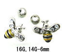 SS ボディピアス サージカルステンレス ミツバチモチーフバーベル 【 16G 14G】6mm ★メール便翌日到着300円★