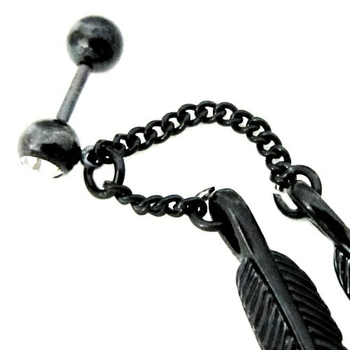 BK　ボディピアス　ブラックチタン　フェザー付きバーベル　【 16G　14G】6mm　メール便翌日到着★