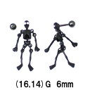 BK ボディピアス ブラックチタン ガイコツバーベル 【16G 14G】6mm★メール便翌日到着300円★