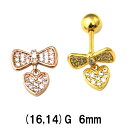 18GP/PG ボディピアス 18金ゴールド/ピンクゴールド リボン&ハートチャーム付きバーベル(ミニハート) 【16G 14G】6mm★メール便翌日到着300...