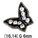 BK ボディピアス ブラックチタン キラキラストーン蝶ピアス 小 バーベル 【16G 14G】6mm★メール便翌日到着300円★