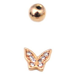 PG　ボディピアス　ピンクゴールド　キラキラストーン蝶ピアス　小　バーベル　【16G　14G】6mm★メール便翌々日到着300円★