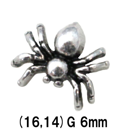 SS ボディピアス サージカルステンレス 蜘蛛モチーフバーベル 【16G 14G】6mm★メール便翌日到着300円★ SS ボディピアス サージカルステンレス 蜘蛛モチーフバーベル 【16G 14G】6mm★メール便翌日到着300円★