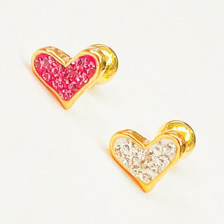 18GP ボディピアス 18金ゴールド クリスタルグリッター ハートのバーベル 【 16G 14G】6mm メール便翌日到着★翌日300円★