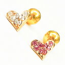 18GP ボディピアス 18金ゴールド クリスタルラインストーン ハートのバーベル 【 16G 14G】6mm★メール便翌日到着300円★