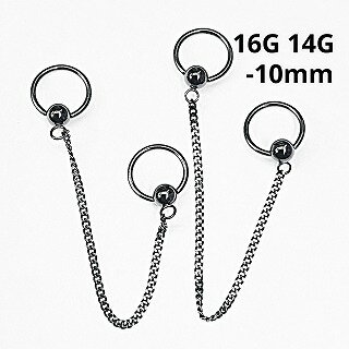 BK ボディピアス ブラックチタン ショートチェーンWビーズリング 【16G 14G】 ★メール便翌日到着300円★ス