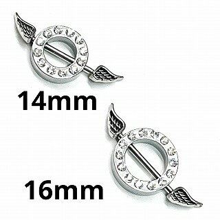 SS　ボディピアス　サージカルステンレス　ストーンサークルニップル　羽根つき　16G14G　★ネコポス翌日★