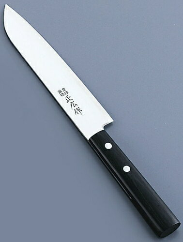 サイズ(cm)16.5全長(mm)290質量(g)135背厚(mm)2.0※メーカー希望小売価格はメーカーカタログに基づいて掲載しています。(カタログ表示価格は消費税が含まれていません)材質:刀身 ステンレス刃物鋼ハンドル 積層強化木（黒合板）・柳刃庖丁と出刃庖丁の一体型で、おろしから造りまでこなせ ます。指のあたる部分を削り抜群のフィット感です。