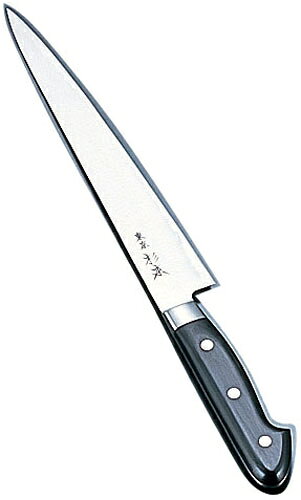 サイズ(cm)27メーカー品番CM2527全長(mm)410質量(g)230背厚(mm)2.4※メーカー希望小売価格はメーカーカタログに基づいて掲載しています。(カタログ表示価格は消費税が含まれていません)杉本 CM鋼（クローム・モリブデン鋼）従来の炭素鋼の製品に、クロームモリブデンを含有させました。サビにくく切れ味・研磨性・硬度とも炭素鋼の製品に劣らない商品です。※包丁の表示サイズは、すべて刃渡り寸法となっております。