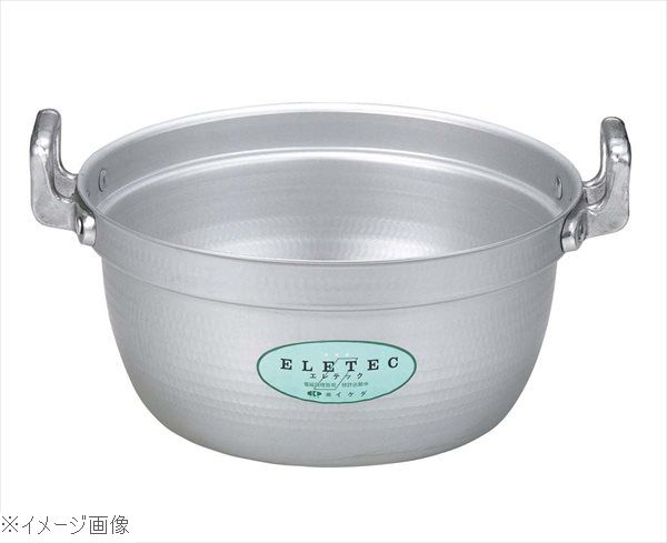 ●電磁調理器に最適な業務用鍋アルミエレテックシリーズ●優れた耐久性を持ち、熱伝導がよく、鍋全体に平均して熱が回ります。●底板厚：6.0mm●水だけで、ガンコな油汚れがきれいに落ちる●IKDエコクリーンシリーズは、親水性を持つ無機系塗料焼付塗装による強力な防汚効果を持ったゼロクリア加工を施した環境に優しい製品です。●200V電磁調理器は非常にパワーがある為、鍋の変形防止,安全面からボリュームは中以下で、鍋の状態、内部の温度には細心の注意をお願いします。※メーカー希望小売価格はメーカーカタログに基づいて掲載しています。（カタログ表示価格は消費税が含まれていません）外寸(mm)φ335 底径：240 内寸(mm)φ330 深さ：170 重量1.7kg 容量9.4L