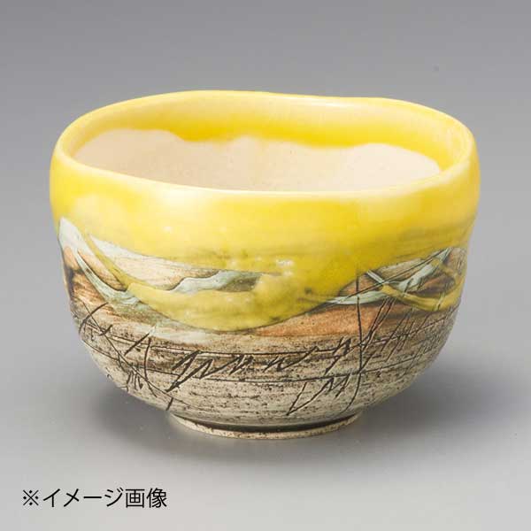 黄釉刻紋大福碗