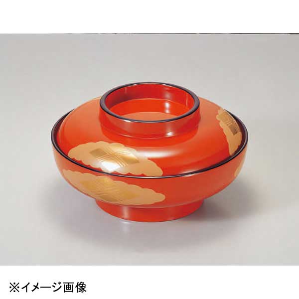 若泉漆器 6寸大平煮物椀 白正方寺内朱 1-212-9