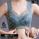 ブラジャー レディース 大きいサイズ レース ノンワイヤー フルカップ 胸を小さく見せる 着痩せ 脇高 脇肉補正 美胸