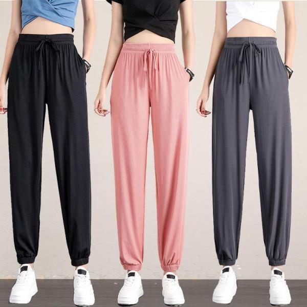 Rakuten - 送料無料 接触冷感 パンツ レディース アイスシルクパンツ 冷感パンツ ひんやり 夏 スウェットパンツ 通気性 涼しい 薄手 ストレッチ イージーパン