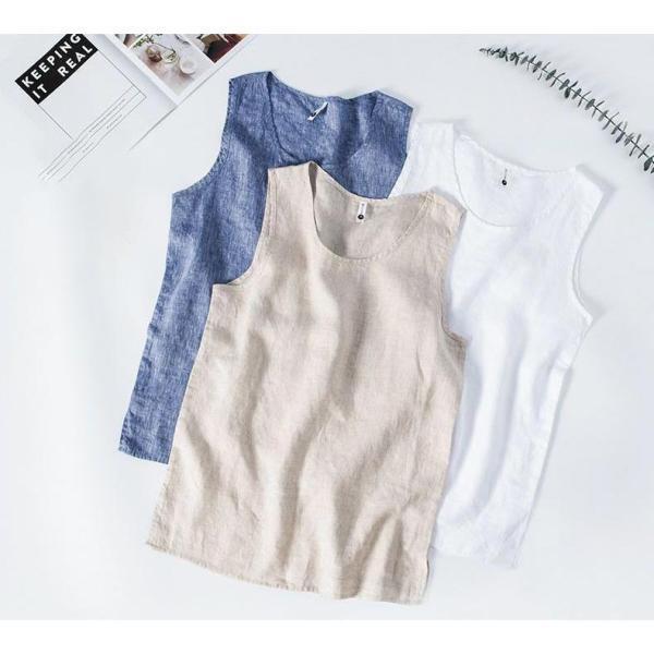 送料無料 リネンTシャツ ベスト 袖なし タンクトップ メンズ カットソー 無地 麻トップス インナー 夏 インナー 男性 カジュアル 亜麻 薄手 快
