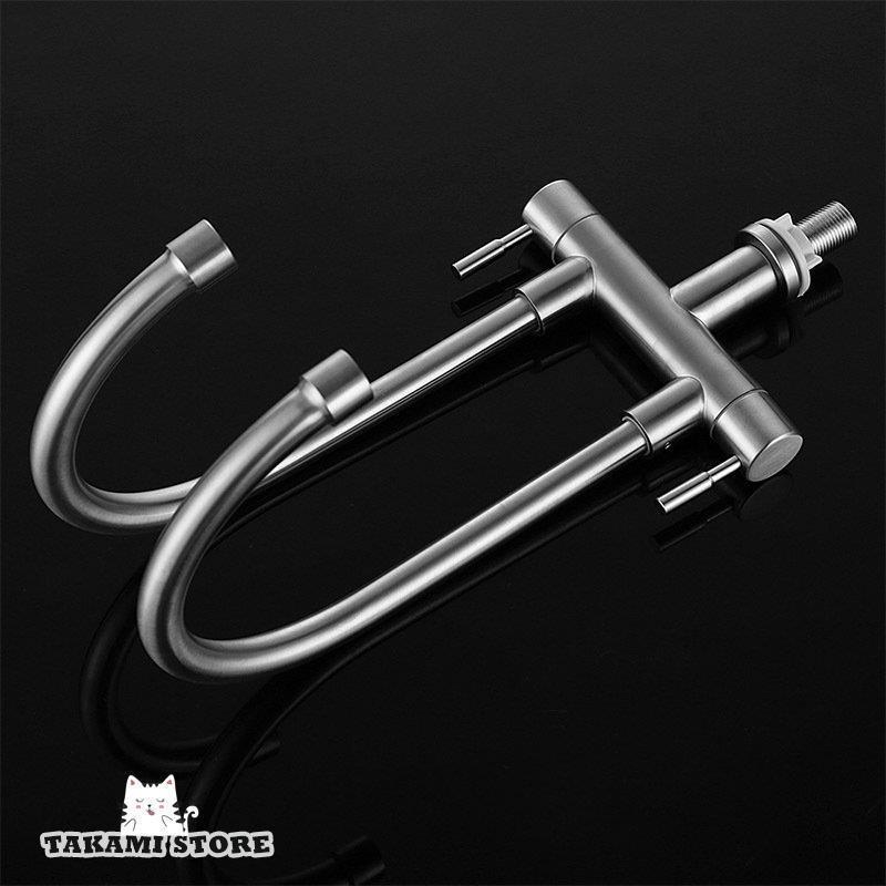 送料無料 キッチン水栓 二股蛇口 交換自分で 2槽シンク用 二口水栓 流し台 台所用 水栓金具 ダブルハンドル おしゃれ 台付 単水栓 360度回転 取付簡単 水道蛇口