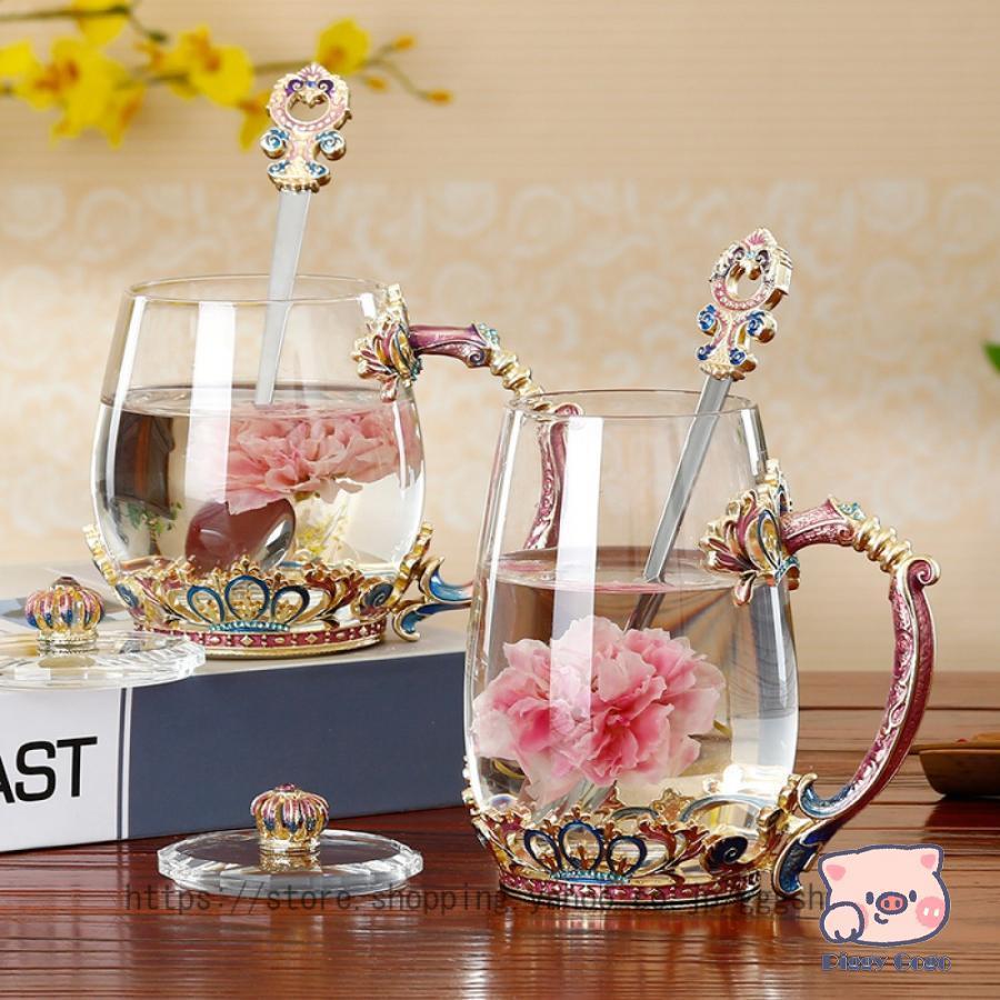 乐天商城 - ガラス マグカップ 大きめ 北欧 おしゃれ カップ マグ コーヒーカップ シンプル かわいい 蓋付き 大容量 ガラス ほうろう キッチン お茶タイム 400ml 新築祝い