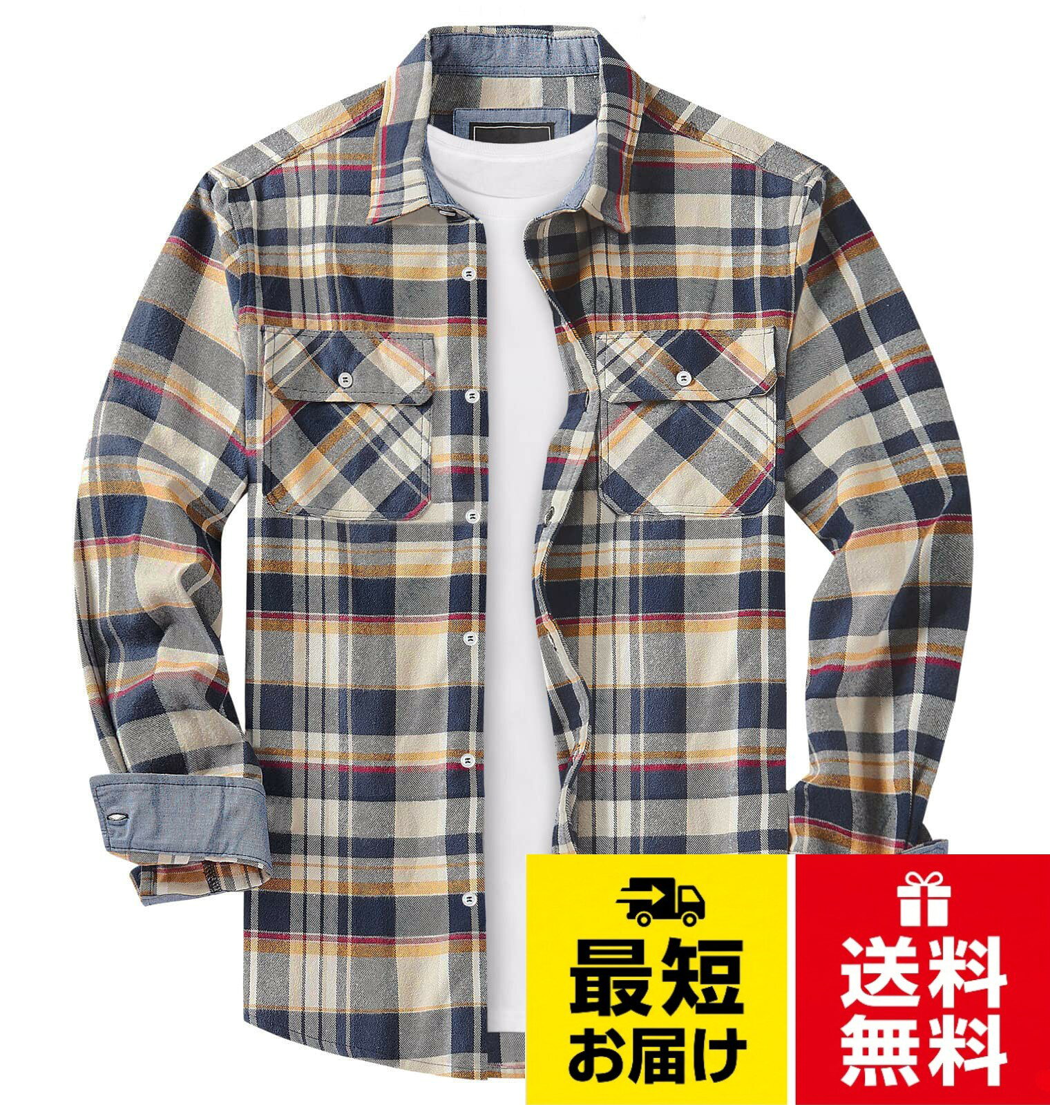 【チェックシャツ】ソフト、柔らかい、快適、おしゃれなチェック柄、ファッション　【カジュアルシャツ】カジュアル、アメカジ、ヴィンテージ風　【厚さ】薄すぎず厚すぎない、ちょうど良い。春秋には、薄着にこれ一枚でちょうどいい。【大きいサイズ・綿100】暖かく柔らかい着心地が魅力。また、透けないので、1枚で着用しても安心して着用できます。形態安定でお手入れ簡単。そして、長袖シャツは2つの便利な胸ポケットを装備、仕事などをサポートします。5サイズ展開。【ネルシャツ】着心地が良いフランネルシャツは、気軽に着回せます。また、おしゃれに着こなせるので、とても便利です。アメカジ系のデザインで、どんなコーデにもマッチしてくれる汎用性の高いです。少ない色数が落ち着いたムードに、そして品良く見せてくれます。【オールシーズンに使いやすい】春秋を中心に楽しめます。気温の下がる冬にもコートの下にプラスワン。肌寒い夜や雨の日にも、夏の室内や電車内の冷房対策にも適しています。長年使い続けられるアイテムです。【幅広く適用】ネルシャツは仕事、日常、通勤、通学、作業、ゴルフ、ウォーキング、散歩、お出かけ、旅行、自転車、バイク、ランニング、ハイキング、トレッキング、キャンプ、登山、釣りなどに適しています[KEFITEVD] メンズ 長袖 チェックシャツ フランネル 綿 カジュアルア アメカジ ネルシャツ 襟付き 登山 大きいサイズ 秋服
