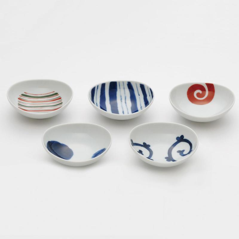 西海陶器(Saikaitoki) 小鉢 セット 迎春 お正月 姫小付 器 小皿 食器 和食器 セット 5個 波佐見焼 染錦末広珍味鉢（5柄組)