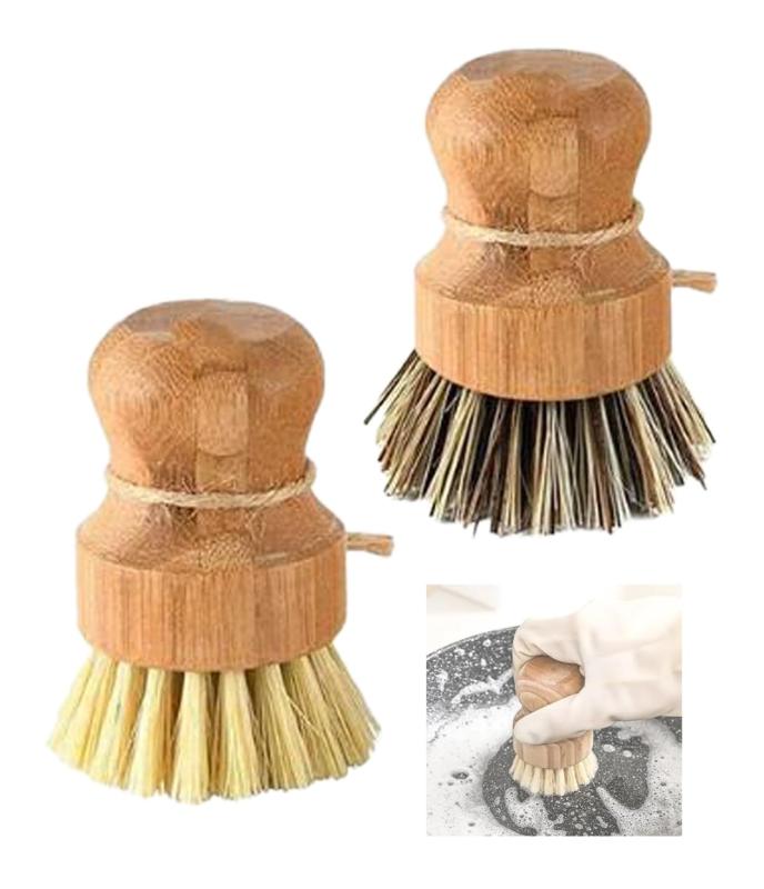 SAKIRABITO 棕櫚たわし 柄付き キッチンブラシ 2個セット 鍋 フライパン ステンレス 抗菌 耐摩耗