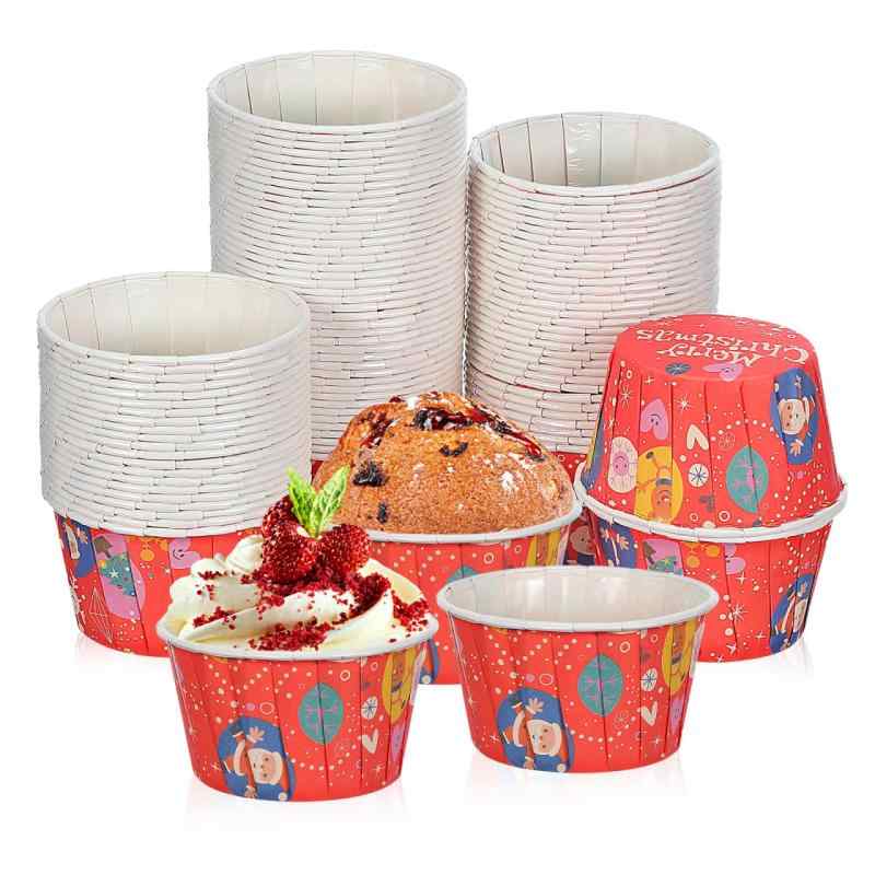 クリスマスケーキ用紙カップ 100個入 雪の結晶柄 巻き縁デザイン 環境に優しい 紙製 ケーキホルダ ...