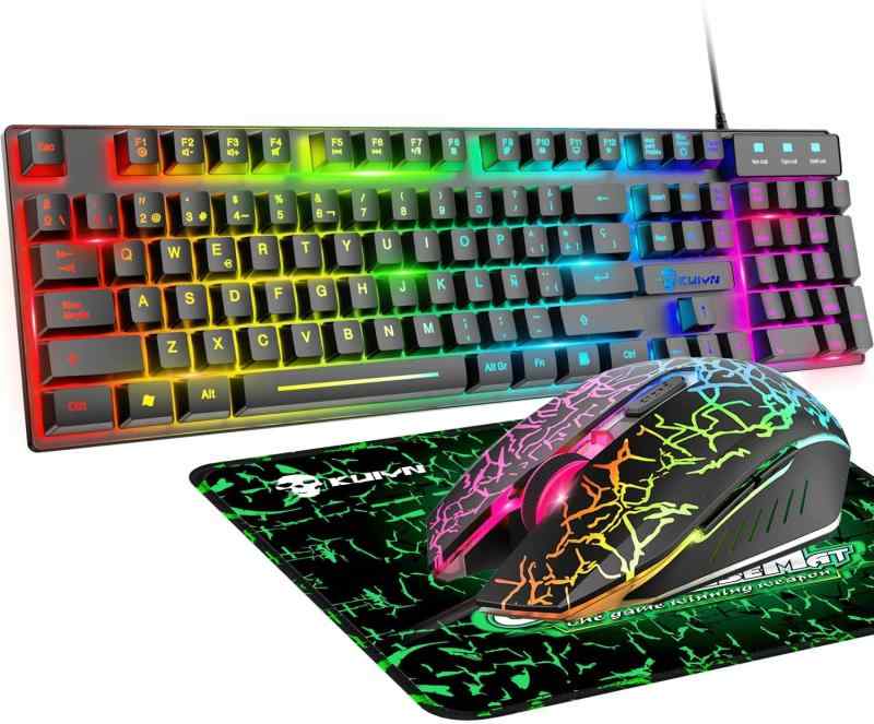ゲーミングキーボード マウス セット 高耐久 RGB 多種ライトモード USB有線 防水多機能 マルチメディアキー 2400DPI調整 6つのボタンマウス パッド付き PS4、switchスイッチ、任天堂対応でき