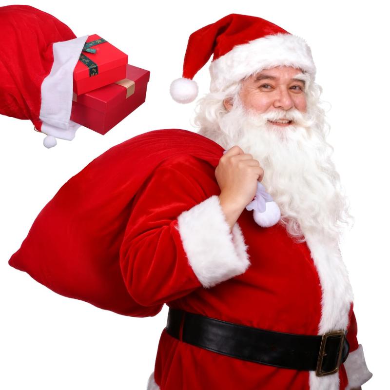 NUOLUX クリスマス ラッピング プレゼント 袋 ベルベット 大容量 70×50Cm 赤 巾着タイプ 厚手 サンタバッグ サンタクロース用 巾着袋 プレゼント包装 ラッピング用品 贈り物収納