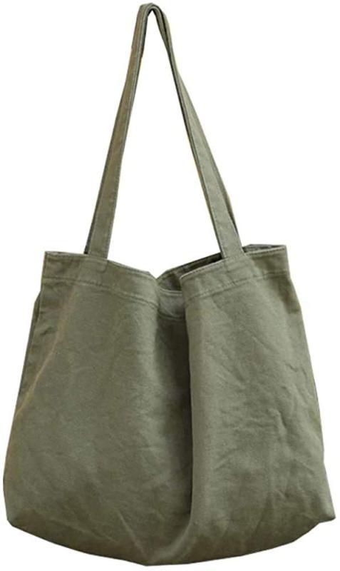 トートバッグ レディース 大容量 エコバッグ キャンバス シンプル お買い物かごバック (カーキ (小))
